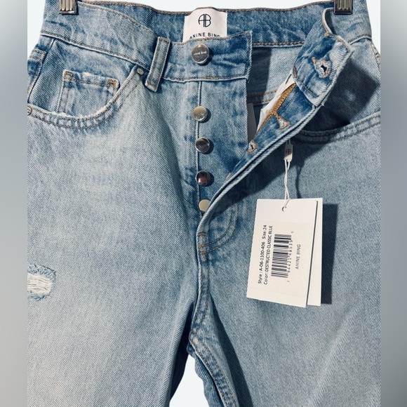 Anine Bing Sonya High Rise Ankle Jeans in Destructed Classic Blue Sz. 24 NWT - Picture 13 of 15